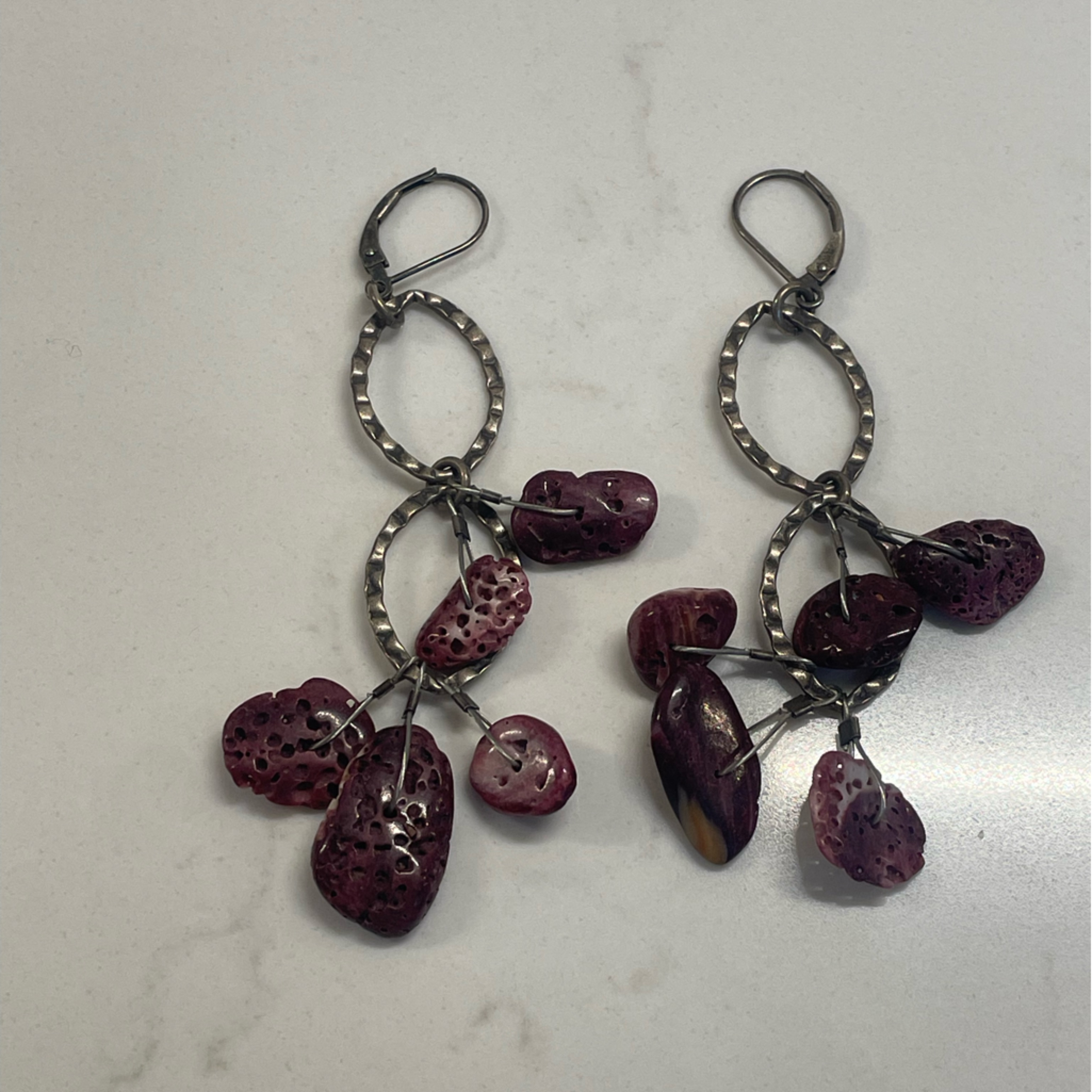Euc -Peyote Bird Elegant Purple Spiny Oyster Shell Dangle Earrings 50$